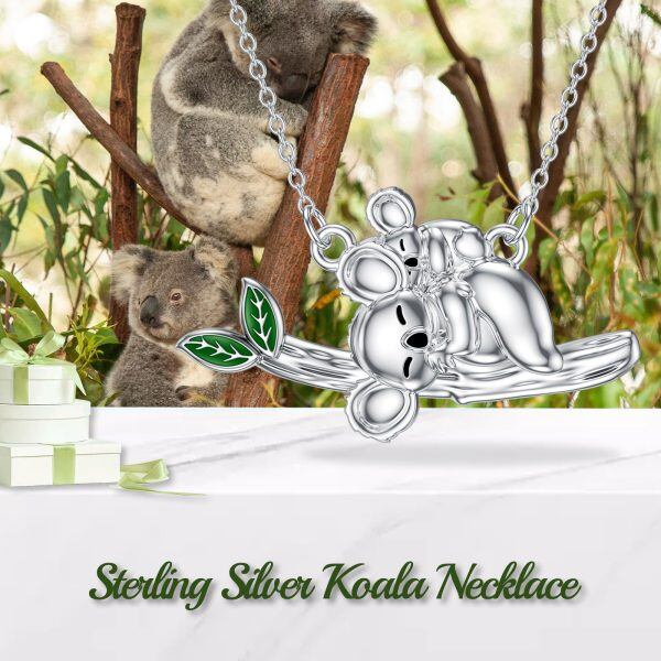 Sterling Silver Koala Bear Mom Baby Pendant Necklace-5