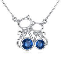 wholesale 925 Sterling Silver Blue Sapphire Cats Pendant Necklace for Women Girls - Rhodium Plated
