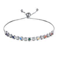 wholesale 925 Sterling Silver Rainbow CZ 7 Chakra Stones Healing Adjustable Tennis Bracelet for Women- Rhodium Plated