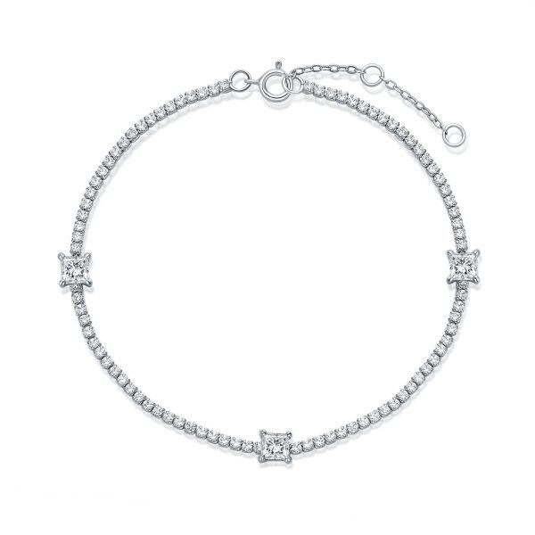 Sterling Silver Princess Cut Moissanite Tennis Bracelet-0