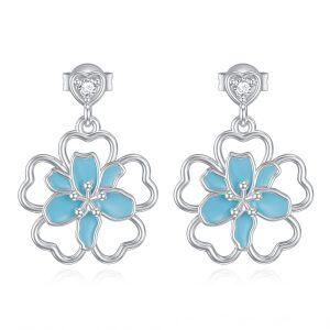 Sterling Silver Enamel May Birth flower Lily Dangle Earrings-0