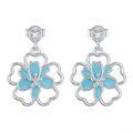 wholesale 925 Sterling Silver Blue Enamel Floral Drop Earrings for Women and Girls-0-0
