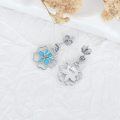 wholesale 925 Sterling Silver Blue Enamel Floral Drop Earrings for Women and Girls-0-3
