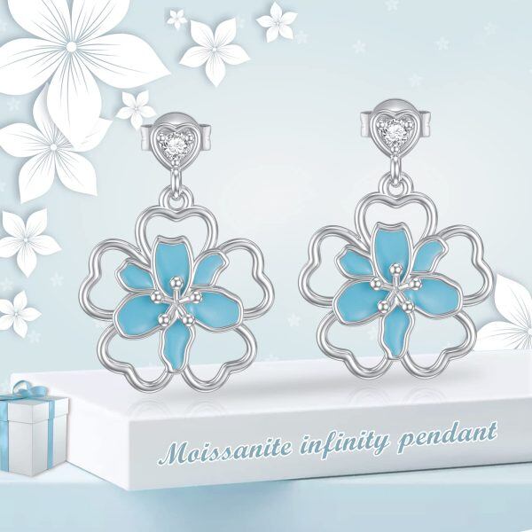 Sterling Silver Enamel May Birth flower Lily Dangle Earrings-5