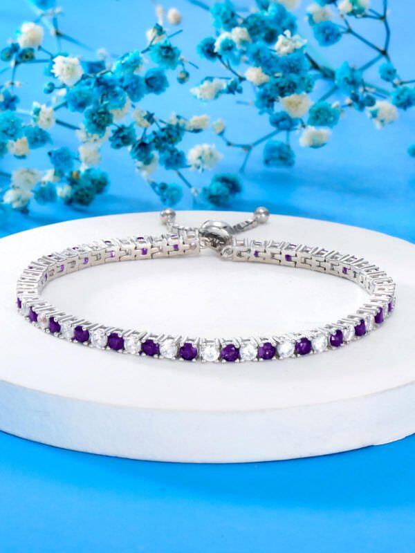 Sterling Silver Sapphire Tennis Bracelet with February Birthstone-3