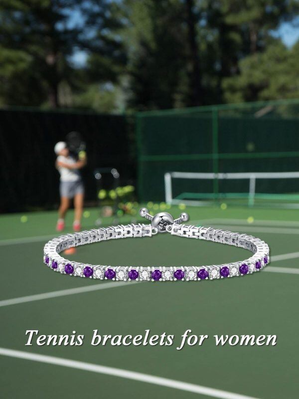 Sterling Silver Sapphire Tennis Bracelet with February Birthstone-5