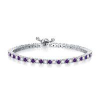 wholesale 925 Sterling Silver Amethyst & Cubic Zirconia Tennis Bracelet for Women (6+2)- Rhodium Plated