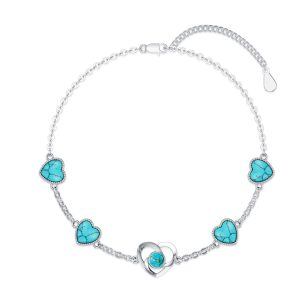 Sterling Silver Turquoise Infinity Love Heart Chain Bracelets-0