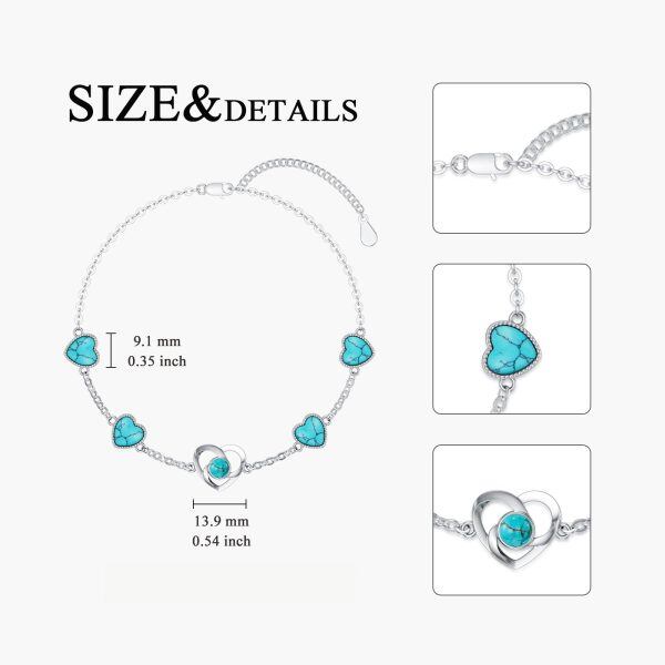 Sterling Silver Turquoise Infinity Love Heart Chain Bracelets-1