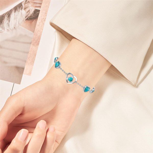 Sterling Silver Turquoise Infinity Love Heart Chain Bracelets-2