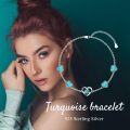 wholesale 925 Sterling Silver Turquoise Heart & Infinity Charm Bracelet for Women's Fashion  6 - 8 Adjustable Chain Length-0-5