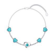 wholesale 925 Sterling Silver Turquoise Heart & Infinity Charm Bracelet for Women's Fashion  6 - 8 Adjustable Chain Length- Rhodium Plated