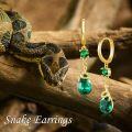wholesale Gold 925 Sterling Silver Snake Emerald CZ Drop Dangle Hoop Earrings  for Women Girl-0-5