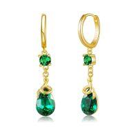 wholesale Gold 925 Sterling Silver Snake Emerald CZ Drop Dangle Hoop Earrings  for Women Girl- Gold Plated