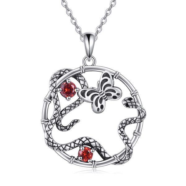 Sterling Silver Gothic Snake Butterfly Pendant Necklace-0