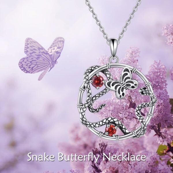 Sterling Silver Gothic Snake Butterfly Pendant Necklace-5