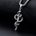 wholesale 925 Sterling Silver & 316L  Snake Sword Pendant Necklace for Men - No Gemstones-0-2