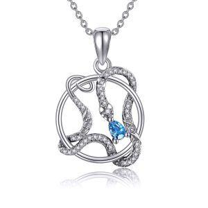 Sterling Silver Snake Pendant Necklace with Blue Crystal-0