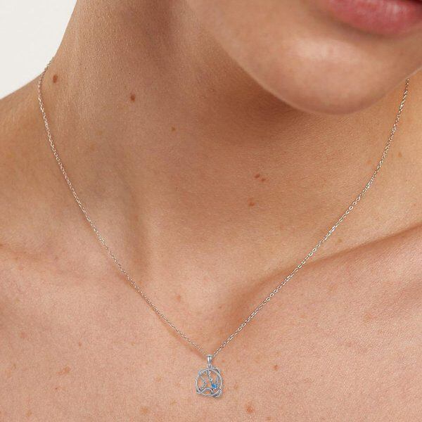 Sterling Silver Snake Pendant Necklace with Blue Crystal-2