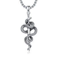 wholesale 925 Sterling Silver & 316L  Snake Sword Pendant Necklace for Men - No Gemstones- Oxidized/Oxidised
