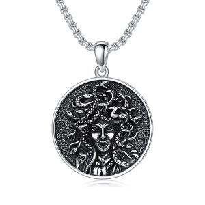 Sterling Silver Medusa Pendant Necklace with Stainless Steel Chain-0