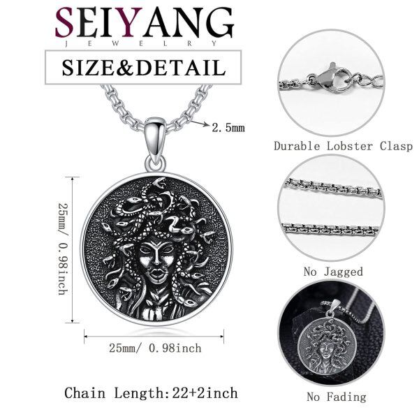 Sterling Silver Medusa Pendant Necklace with Stainless Steel Chain-1