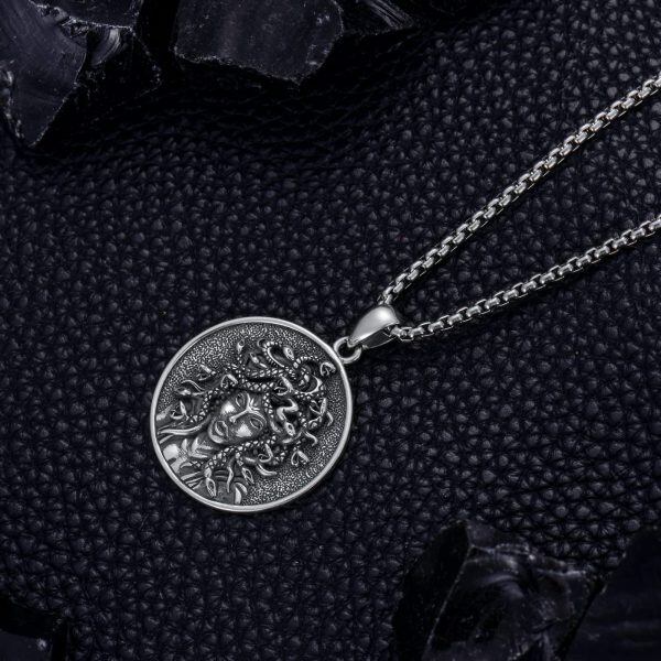 Sterling Silver Medusa Pendant Necklace with Stainless Steel Chain-5