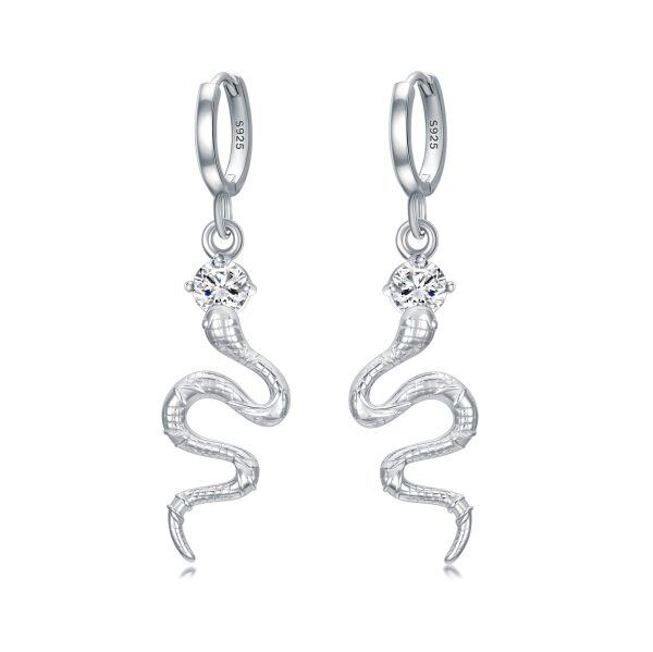 Sterling Silver Gothic Snake Dangle Earrings-0