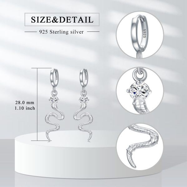 Sterling Silver Gothic Snake Dangle Earrings-1