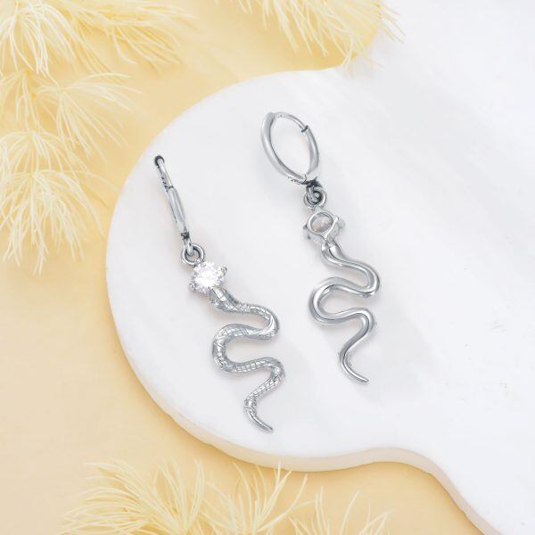 Sterling Silver Gothic Snake Dangle Earrings-3