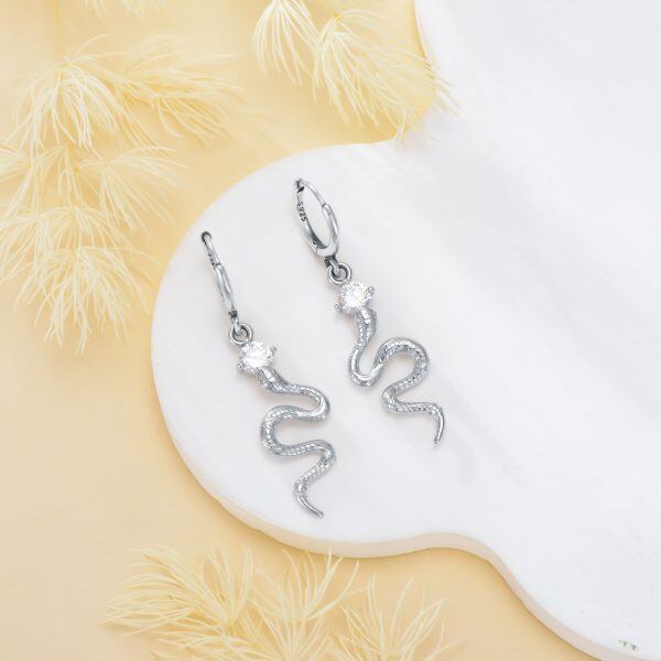 Sterling Silver Gothic Snake Dangle Earrings-4