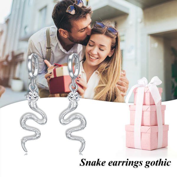 Sterling Silver Gothic Snake Dangle Earrings-5