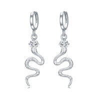 wholesale 925 Sterling Silver Snake Shape Pendant Hoop Earrings with Cubic Zirconia - Fashionable and Allergy-Free  for Her Him- Rhodium Plated