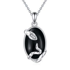 Sterling Silver Snake Onyx Pendant Necklace-0