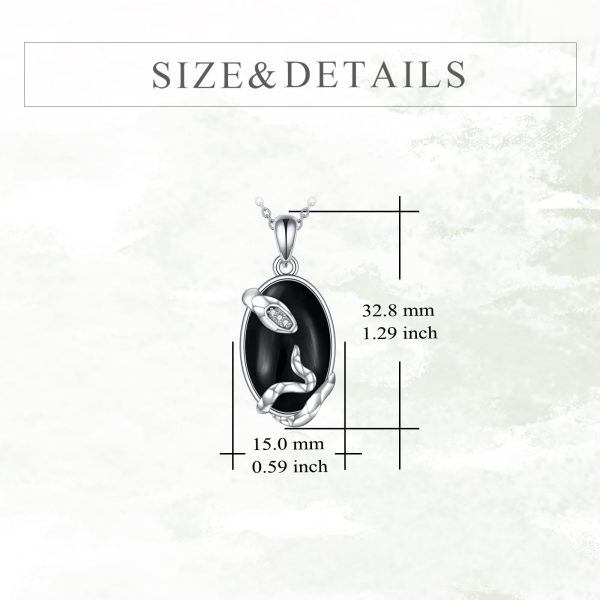 Sterling Silver Snake Onyx Pendant Necklace-1