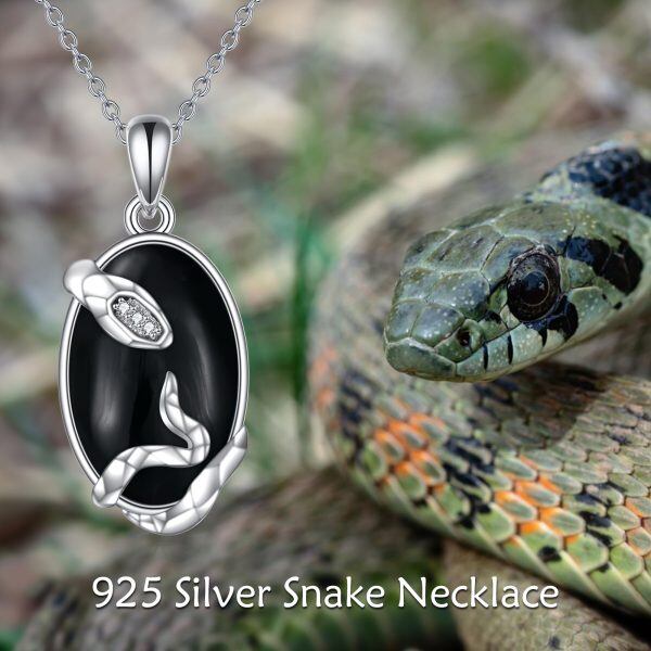 Sterling Silver Snake Onyx Pendant Necklace-5