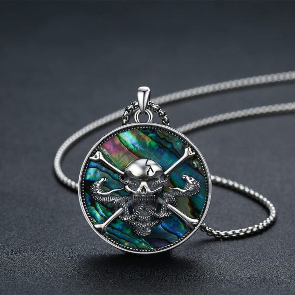 Sterling Silver Snake Abalone Shell Pendant Necklace with Stainless Steel Chain-5