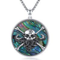 wholesale 925 Sterling Silver Abalone Shell Gothic Skull Snake Skeleton Pendant Necklace for Men & Women- Oxidized/Oxidised