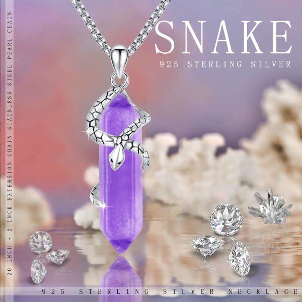 Sterling Silver Snake Crystal Pendant Necklace with Stainless Steel Chain-5