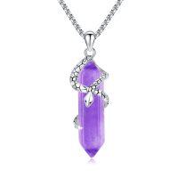 wholesale 925 Sterling Silver Purple Hexagon Crystal Snake Pendant Necklace for Women Gifts- Oxidized/Oxidised