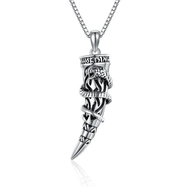 Sterling Silver Viking Horn Snake Pendant Necklace-0