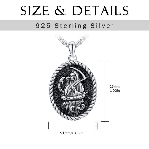 Sterling Silver Santa Muerte Snake Pendant Necklace with Stainless Steel Chain-1