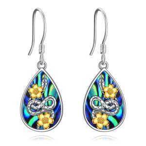 Sterling Silver Snake Flower Dangle Earrings with Abalone Shell-0