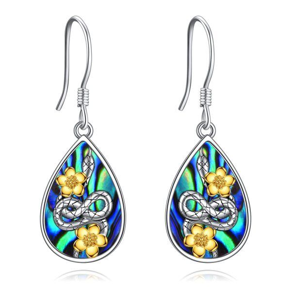 Sterling Silver Snake Flower Dangle Earrings with Abalone Shell-0