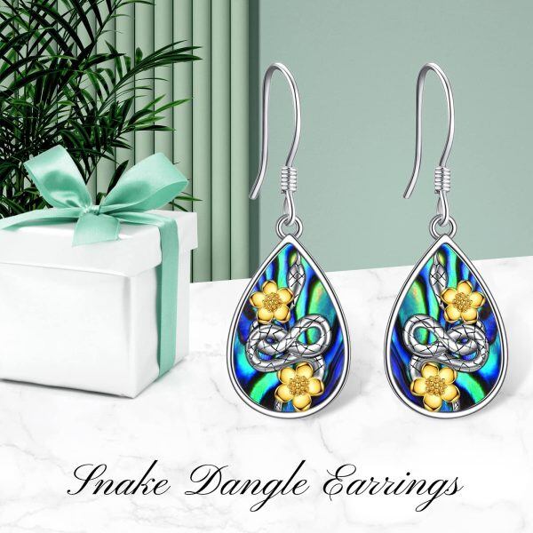 Sterling Silver Snake Flower Dangle Earrings with Abalone Shell-5