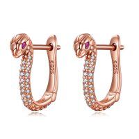 wholesale 925 Sterling Silver Rose Gold Plated Snake Head CZ Stone Huggie Hoops - Christmas Gifts for Women Girls- Rose Gold Plated
