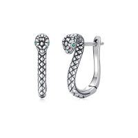 wholesale 925 Sterling Silver Snake Head Green Eyes Hoop Huggie Earrings - Animal  for Women & Girls- Oxidized/Oxidised