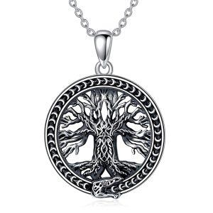 Sterling Silver Tree of Life Snake Pendant Necklace-0