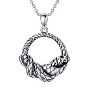 Sterling Silver Snake Circle Pendant Necklace-0