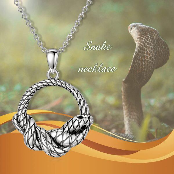 Sterling Silver Snake Circle Pendant Necklace-4